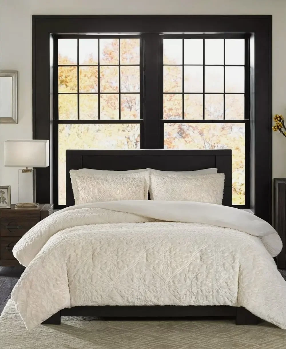 MADISON PARK BISMARCK KING COMFORTER SET PLUSH Faux Fur Bedspread and Shams